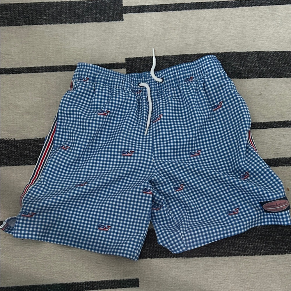 Vineyard Vines Blue Gingham Kids Swim Trunks
